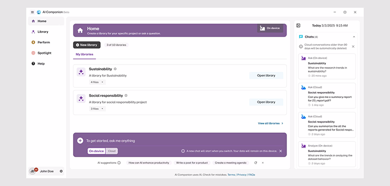 Screenshot aus dem AI Companion Tool