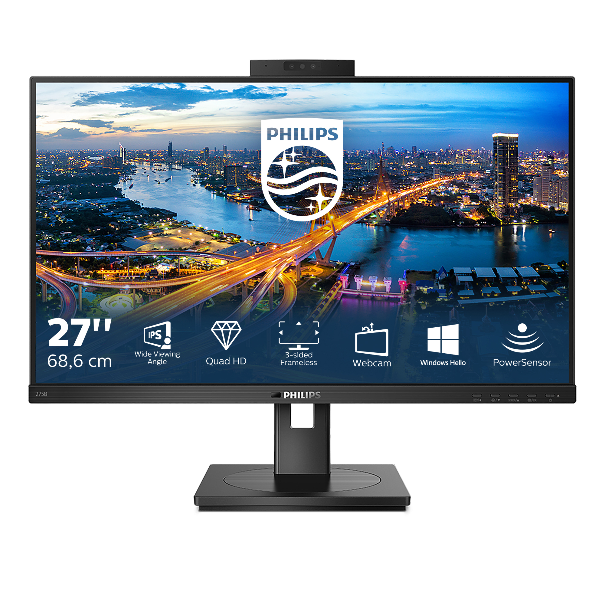 Bild von Philips 275B1H Office Monitor - IPS, Höhenverstellung, Webcam