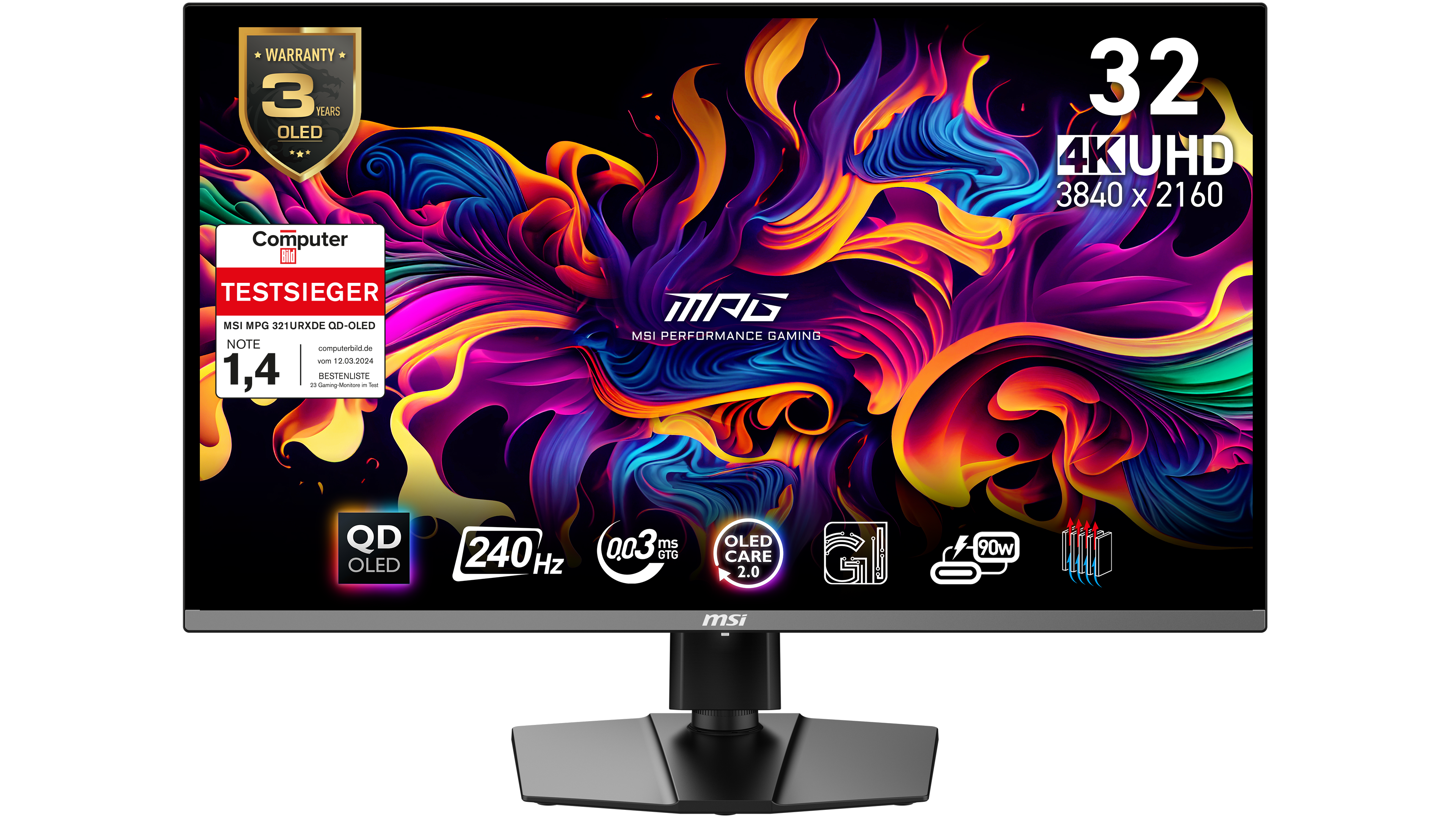 Bild von MSI MPG 321URXDE QD-OLED Gaming Monitor - 4K UHD, 240 Hz, 0,03ms MSI OLED Care 2.0, HDMI 2.1