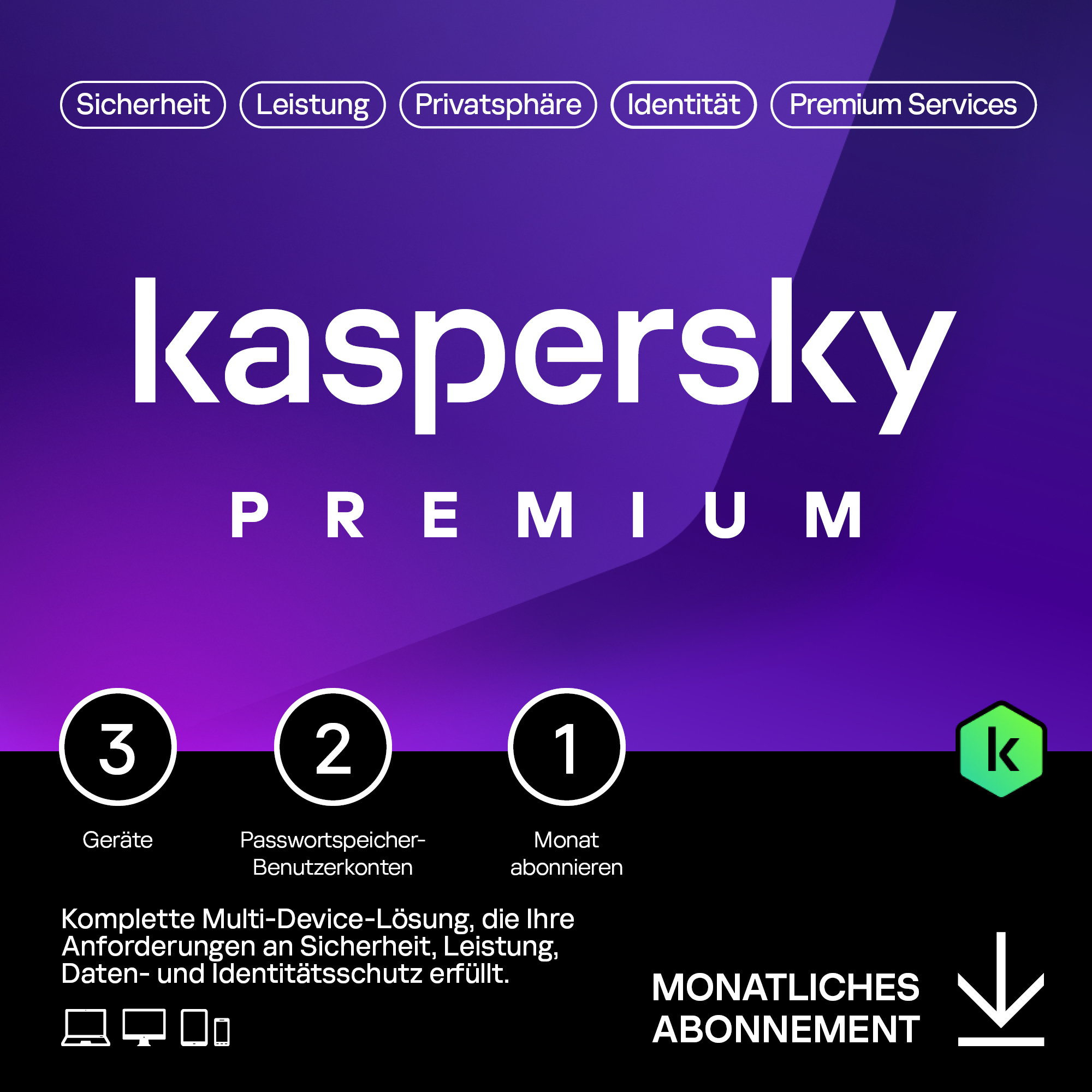 Bild von Kaspersky Premium für 3 Geräte