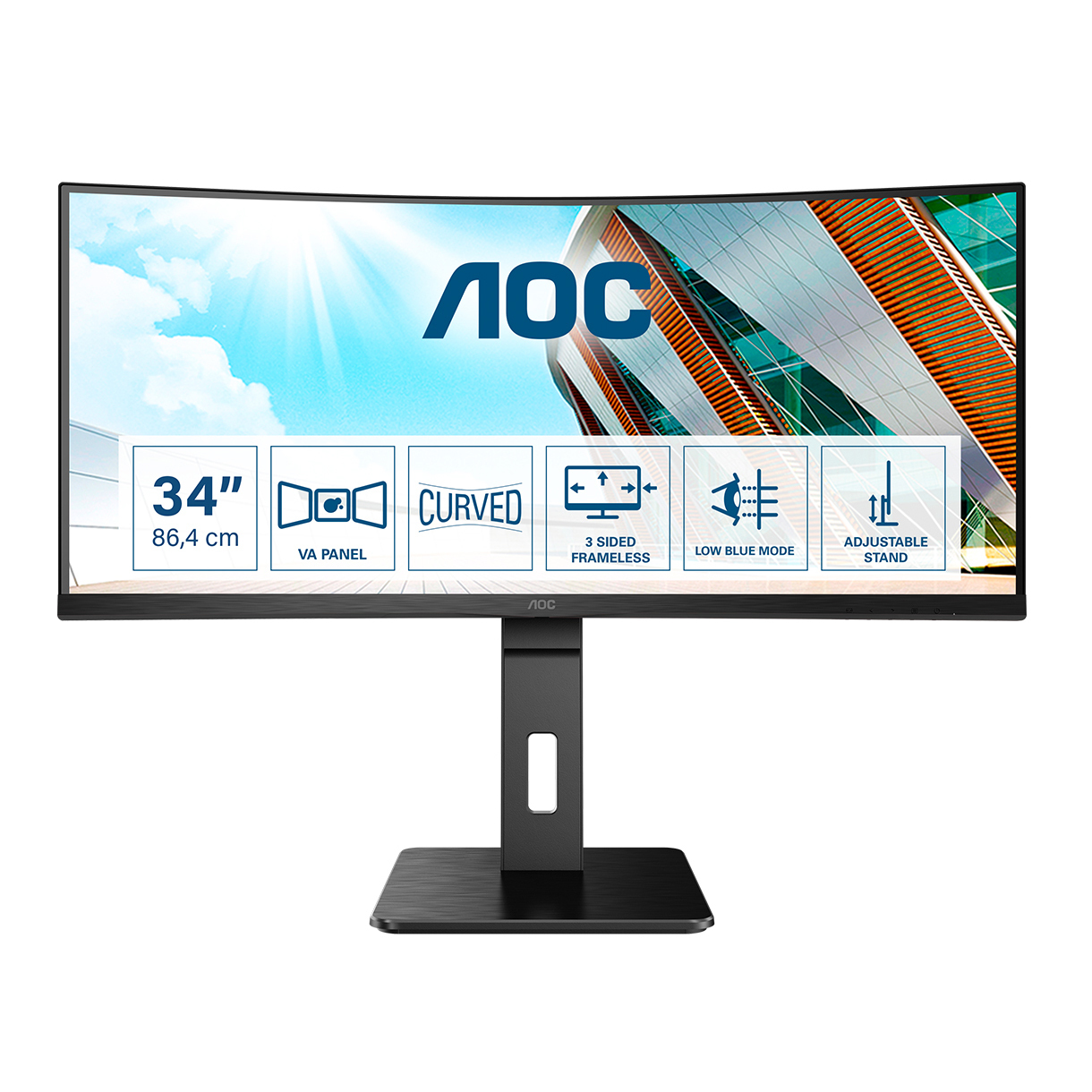 Bild von AOC CU34P2A Office Monitor - Curved, WQHD, Höhenverstellung