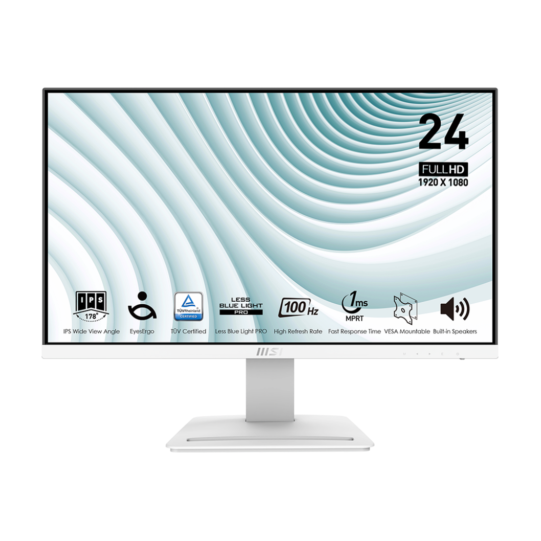 Bild von MSI PRO MP243XWDE Business Monitor - IPS Panel, Weiß 100HZ, HDMI/DP 4ms Pivot