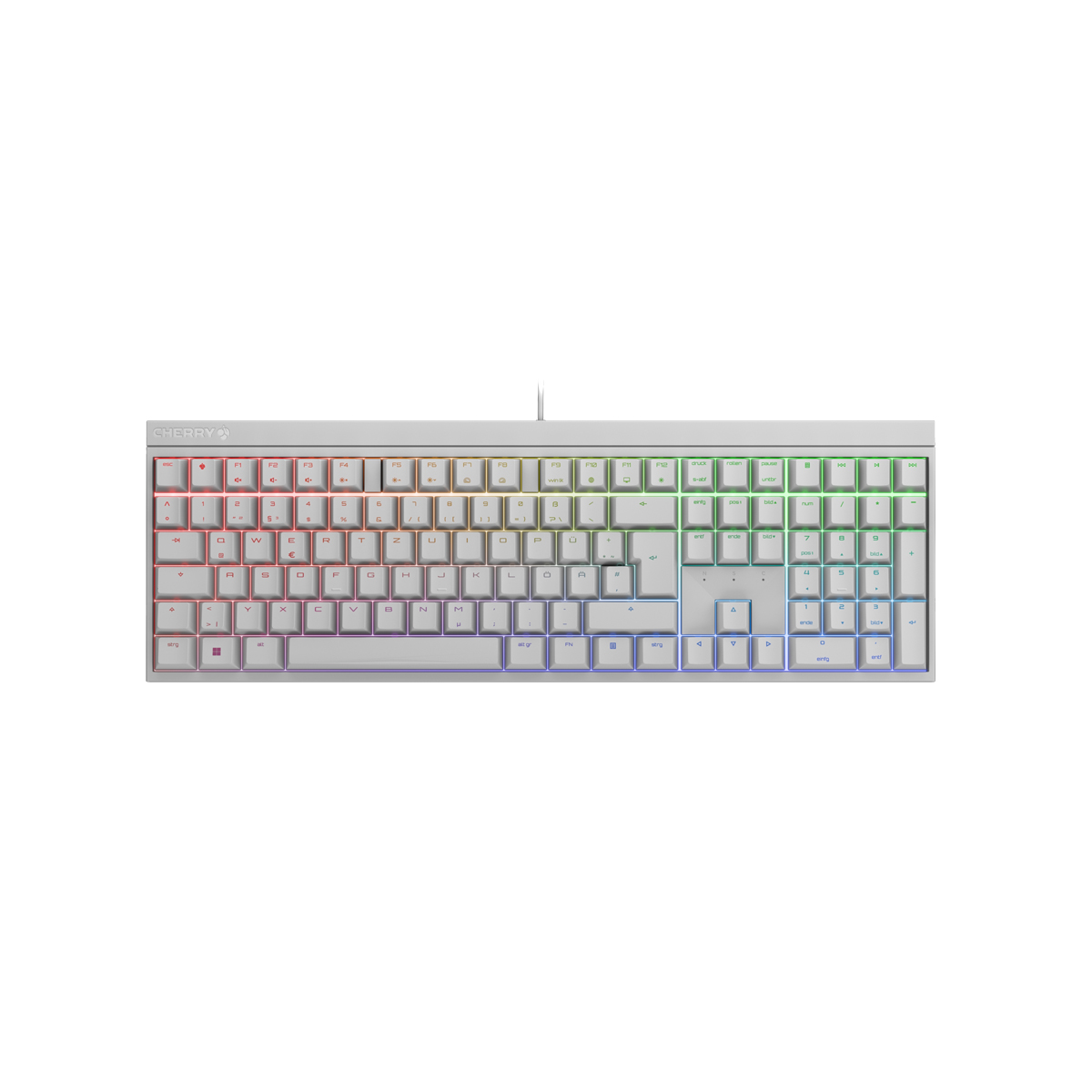Bild von CHERRY MX 2.0S RGB, CHERRY MX-Red-Switches - weiß, mechanische Gamingtastatur, Kabelgebunden, RGB-Beleuchtung, Anti-Ghosting