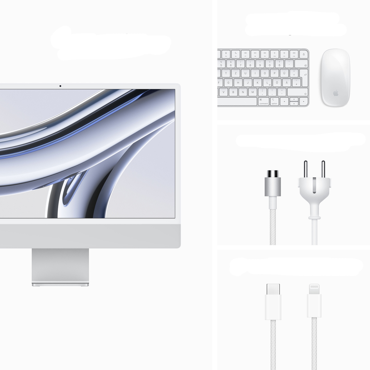 Bild von Apple iMac MQR93D/A Silber - 61cm(24‘‘) M3 8-Core Chip, 8-Core GPU, 8GB Ram, 256GB SSD