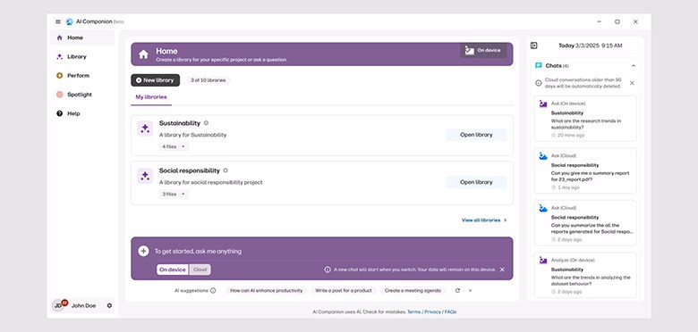 Screenshot aus dem AI Companion Tool