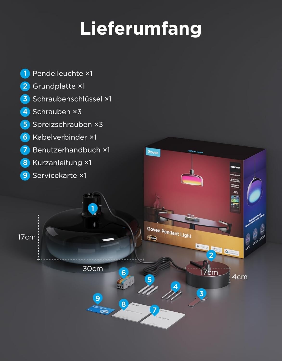 Govee - Pendelleuchte, Smart RGBIC und Weißlicht-Hängelampe_4