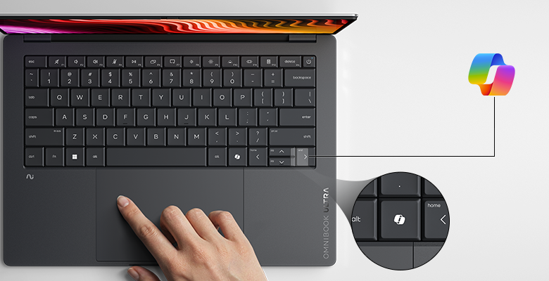 HP OmniBook Ultra 14 – Copilot Taste auf der Tastatur